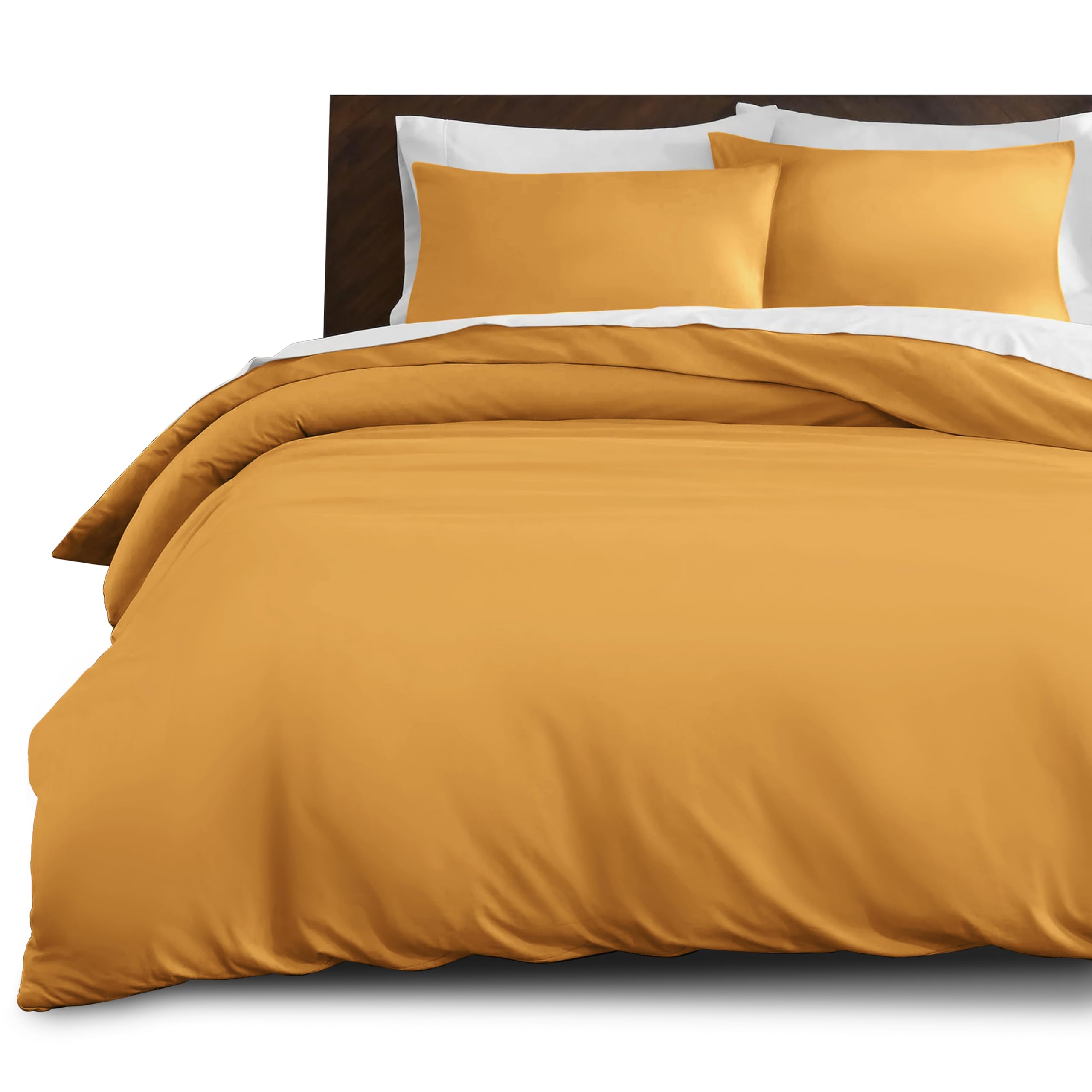 Imperial Rooms Double Duvet Cover Set Brushed Microfiber Plain Bedding Set with Pillow Cases Ultra Soft Button Closure Quilt Cover (200 x 200 Cm Ochre) — image 1