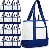 Reginary Canvas Tote Bags Bulk with Outer Pocket 18 Inch Reusable Shopping Grocery Blank Tote Bag for Women Mother DIY