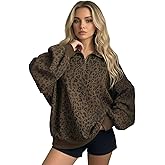 Lomehue Women Cheetah Sweatshirt Quarter Zip Pullover Top Leopard Print Sweatshirts Long Sleeve Fall Casual Pajama Tops