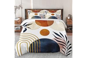 WeCozy Duvet Cover Set Full Size, Yellow Mid Century Leaf Bedding Set with Zipper Closure for Kids and Adults, Boho Plant Floral Duvet Cover with 2 Pillowcases for Bedroom Bed Decor