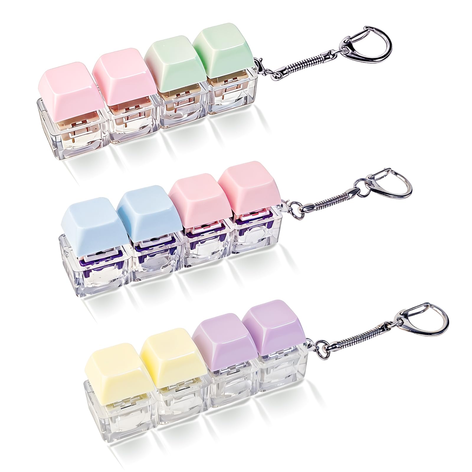 3pcs Keyboard Fidget Toy, 4-Button Keyboard Clicker Fidget Toy with 3 Levels of Sound, Stress Relief Clicky Fidget Toy Finger Keyboard Keychain for Adults Anxiety Relief