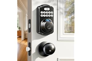 Veise Fingerprint Door Lock with 2 Knobs - Keyless Entry Door Lock with Handle, Electronic Keypad Deadbolt, Smart Front Handle Set, Auto-Locking, Waterproof, Easy Installation, Matte Black