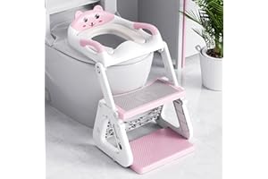 Orzbow Potty Training Seat, 2-IN-1 Toddler Potty Training Toilet with Step Stool, Stability Toilet Seat for Boys Girls with Splash Guard and Anti-Slip Pad, Adjustable Ladder & Potty Seat Height, Pink