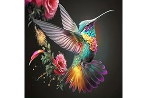 CHWGLFGG Hummingbird Diamond Painting Kits for Adults Beginners, Bird Flower 5D Diamond Art Kits, DIY Full Round Drill Paint with Diamonds Gem Art, Home Wall Decor 12 x 12 Inch
