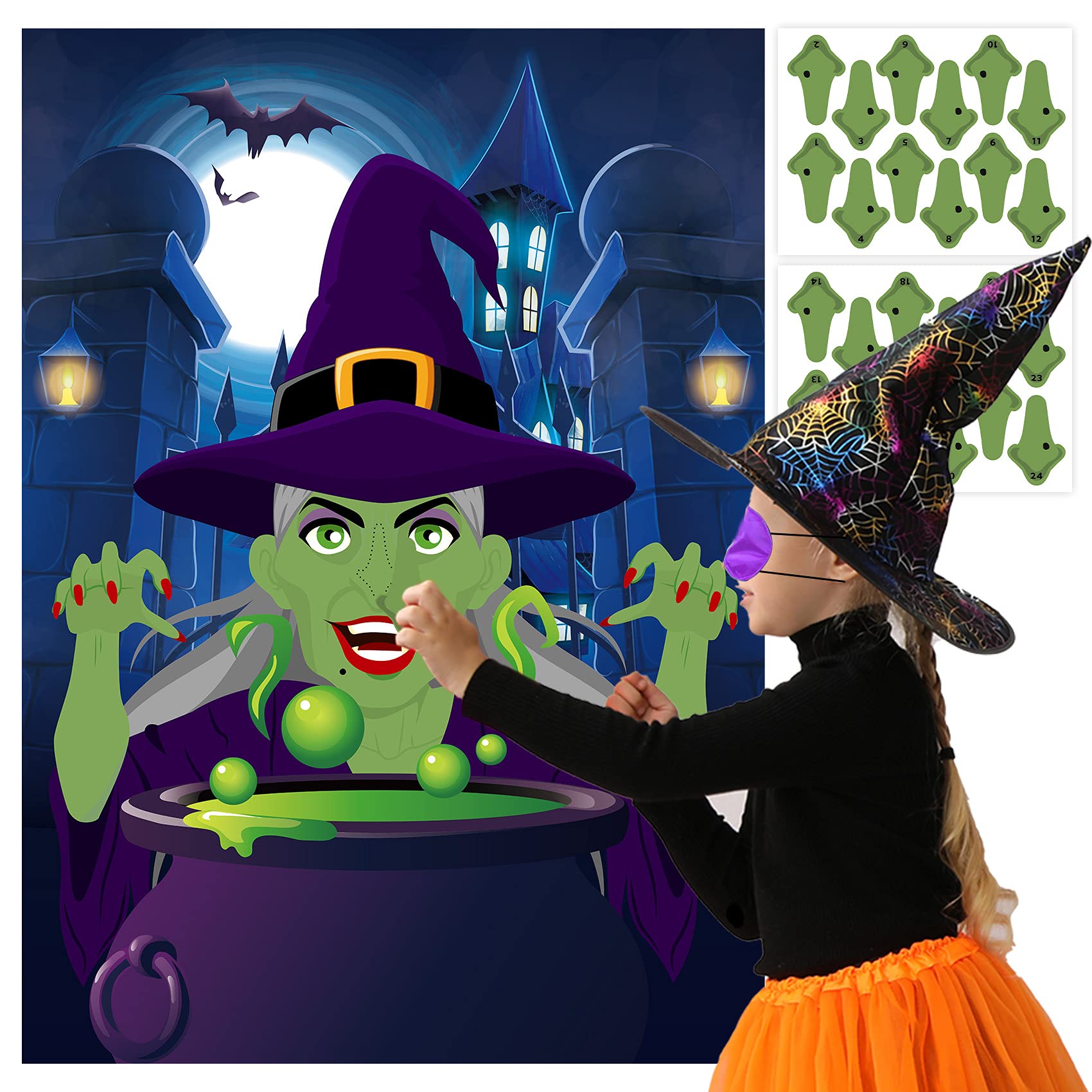 Halloween Games for Kids Pin The Nose on The Witch Game Halloween Party Games for Kids ​Halloween Witch Party Activities Decorations Pin The Tail Game for Halloween Themed Party Favors Supplies
