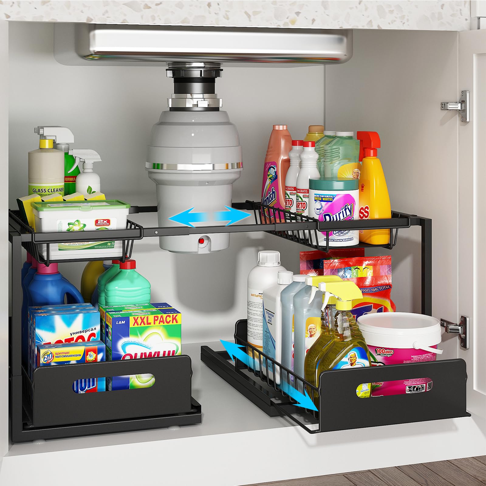 Photo 1 of KOSIWU Under Sink Organizer, Double Drawer Pull Out Cabinet Organizer2-in-1 Large Volume 2 Tier Slide Out Sink Shelf for Kitchen Storage and Organizers, Black