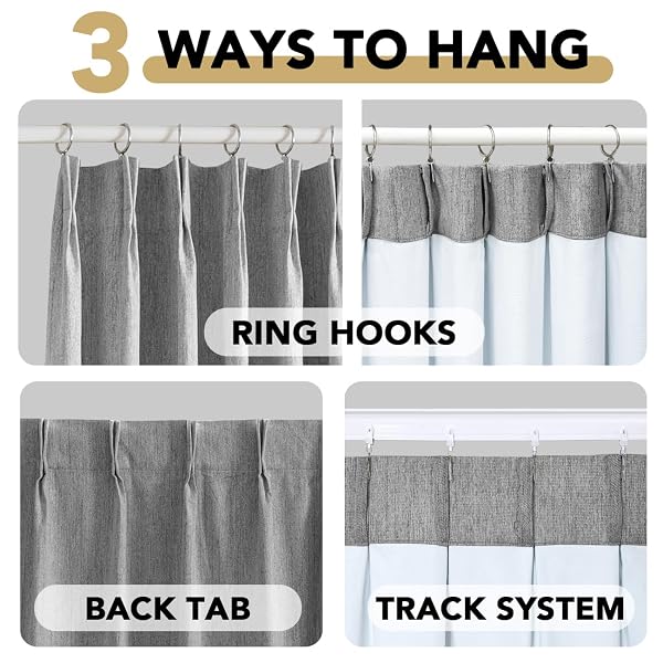 H.VERSAILTEX PINCH PLEATED FULL BLACKOUT CURTAINS LINEN BLENDED CHENILLE BLACKOUT CURTAINS 84 INCH LENGTH 2 PANELS SET THERMAL INSULATED FARMHOUSE NEUTRAL TRACK DRAPES WITH HOOKS, HEATHER DOVE GRAY