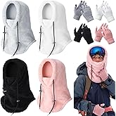Suhine 8 Pcs Winter Balaclava Fleece Ski Face Mask and Gloves Set for Women Men Windproof Sherpa Hood Scarf Neck Warm Hat Cover with Touchscreen Knit Gloves