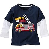 Warmbaby Fire Truck Shirts Kids Toddler Boys Long Sleeve T Shirt Navy