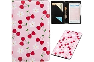ANNAMISSI Pink Server Book,Waitress Book,Cute Server Books for Waitress Waiter with Zipper Pocket Cute Waitress Book Organizer Checkbook 8x5 Inch (Pink cherry)