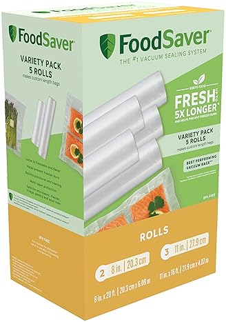 Storage & Organization - FoodSaver Custom Length Vacuum Sealer Bags Multipack, 5 Count Rolls for Airtight Food Storage and Sous Vide - Compatible with FoodSaver, 8 (2 Pack) and 11 (3 Pack)