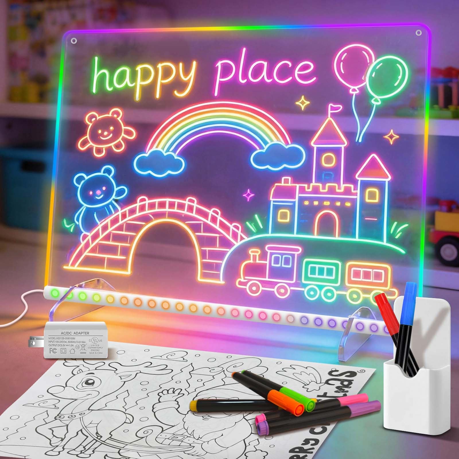 Photo 1 of 13"x10" Lumiboard Led Drawing Board,13 Light Effects Led Note Board with Colors, Light up Acrylic Dry Erase Board, 7 Markers & Tracing Book, Sketching Birthday Gift Toys for Girls Boys Age 3+