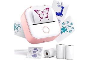 Phomemo Sticker Printer- Print Pods Mini Printer, Thermal Sticker Machine T02 Sticker Maker with 3 Rolls Transparent Color Papers, for Study Notes, Stickers, Memo, Photos, Pink