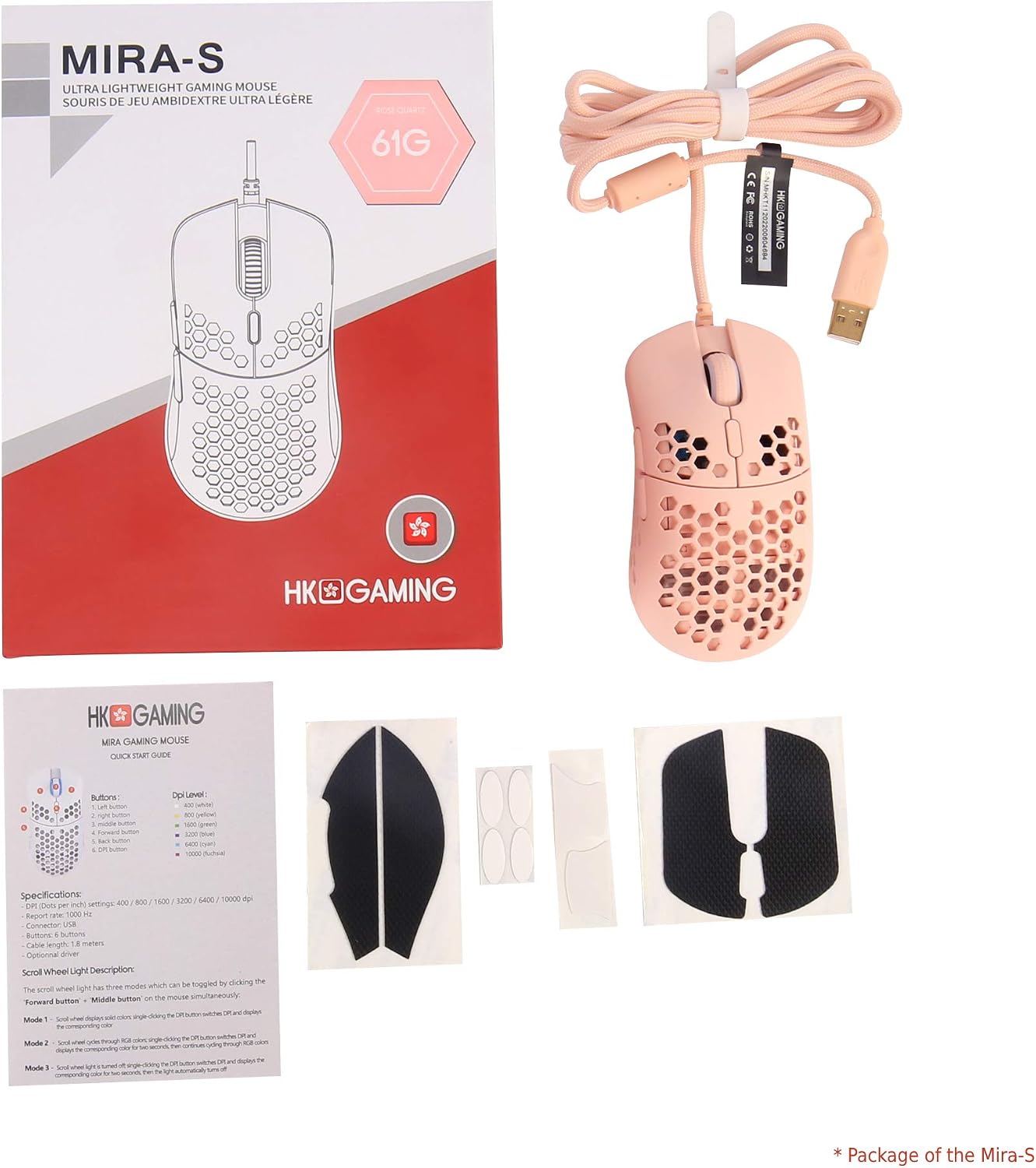 HK Gaming Mira S Ultra Lightweight RGB Gaming Mouse, Rose Quartz, Small - Image 5