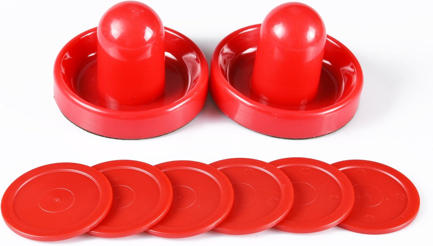 Air Hockey Red Replacement Pucks & Slider Pusher Goalies for Game Tables, Equipment, Accessories (2 Striker, 6 Puck Pack) (Normal) : Sports & Outdoors