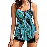 Kate Kasin Tankini Swimsuits for Women 2025, Two Piece Tummy Control Bathing Suit, Floral Flowy Swim Tops with Short Swimwear