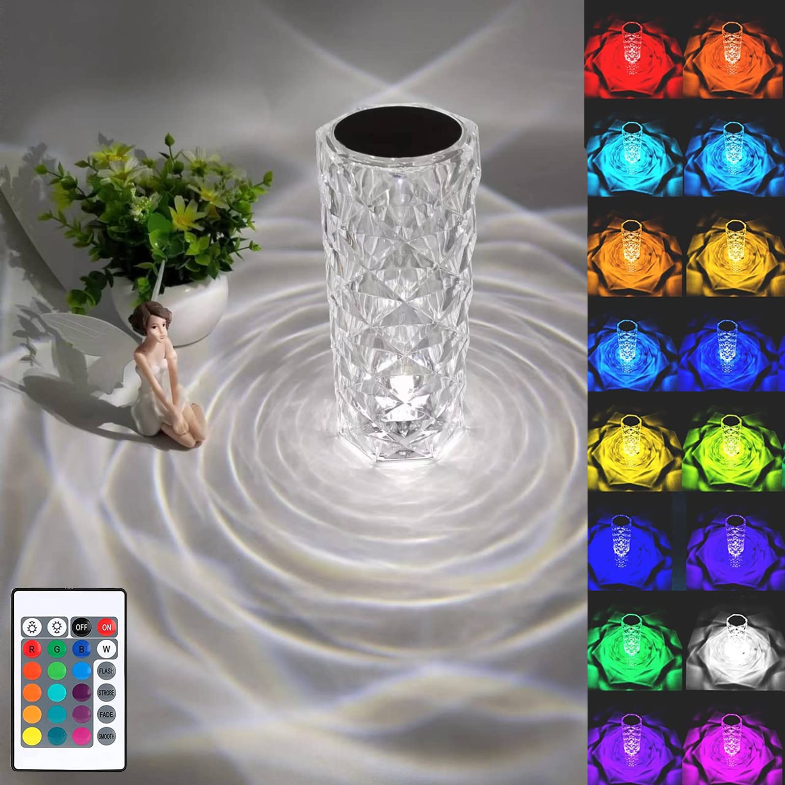 Topchances Diamond Crystal Table Lamp,Upgarded 16 Colors USB Charging Touch Color Changing Crystal Atmosphere Bedside LED Desk Lamp with Remote Control, for Bedroom/Bar/Restaurant