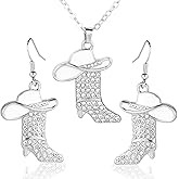 Mikovivi Cowgirl Cowboy Jewelry Set, Bohemian Rhinestone Western Boots Earrings & Cowgirl Necklace Rodeo Enamel Hat Boot Charm Drop Dangle Earrings Gifts for Women (White)