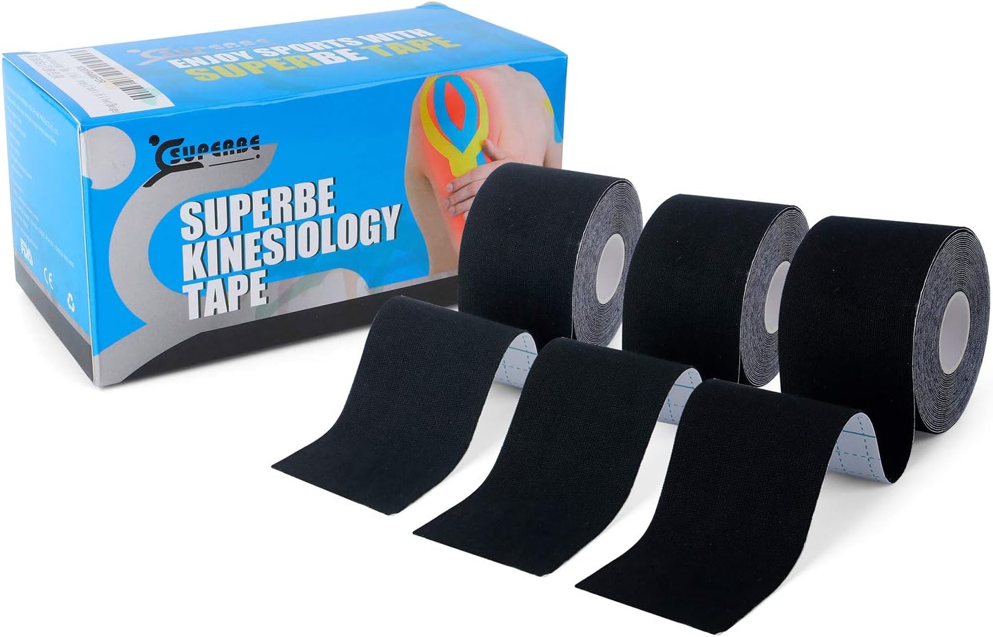 Kinesiology Tape, K Sports Tape Muscle Tape for Knee Shoulder Ankle Elbow 5cm X 5m (Beige) (Black), 3 Count (Pack of 1)