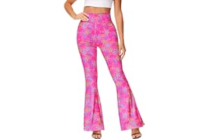 Deerose Women's High Waist Stretch Bell Bottom Slim-Fit Flare Leg Hippie Pants