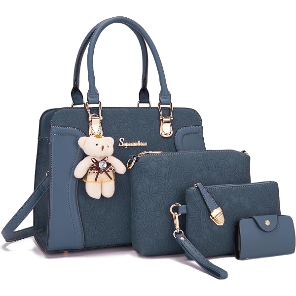 Women's 4-Piece Handbag Set – Tote, Shoulder Bag, Satchel & Wallet, PU Leather, Zipper Closure