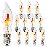 Abeja 12 Pack Flicker Light Bulb, Realistic Flame Shaped Bulb for Christmas & Halloween Candelabra Light Bulbs & String Light Replacement 1w, 120 Volt E12 Flame Candelabra Light Bulbs