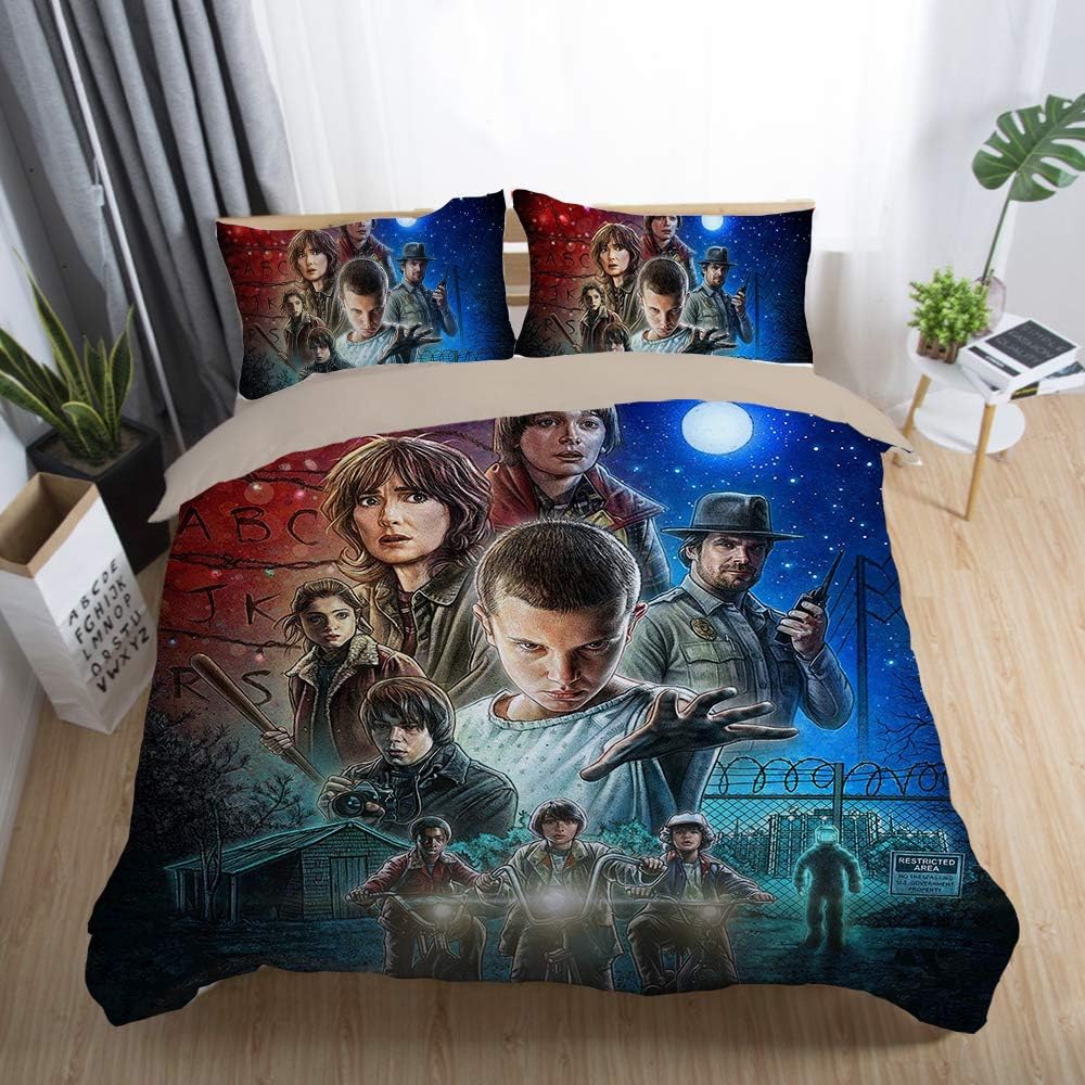 EVDAY 3D Stranger Things Duvet Cover Set Ultra Soft Microfiber Polyester Popular Series Theme 3D Thrilling Bedding Including 1Duvet Cover,2Pillowcases Queen Size
