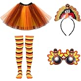 CHUANGLI 4 Pcs/Set Thanksgiving Turkey Costumes Set for Women Included Turkey Headbands and Turkey Sunglasses, Tutu Skirt and Socks for Thanksgiving Fall Autumn Costume Props Decoration