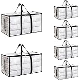 6 Pack-Extra Large Heavy Duty Moving Bags - Waterproof Storage Totes with Handles & Zippers, Foldable for College Dorm, Storage (Clear)