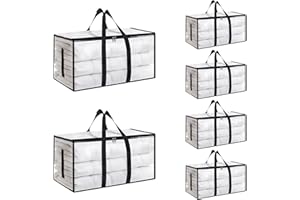 SUMMITFLARE 6 Pack-Extra Large Heavy Duty Moving Bags - Waterproof Storage Totes with Handles & Zippers, Foldable for College Dorm, Storage (Clear)