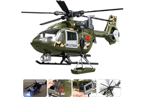 ANJARU Helicopter Toy with Lights and Sound,Simulative Rescue Helicopter Vehicles Toys for Kids Aged 3 and Up,Pull-Back Propeller Army Toys Toddler Kids Boys Gifts (Military Helicopter)