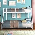 HUAYICUN Bunk Bed Twin Over Full Sturdy Steel Metal Bed Frame with Flat Ladder and Guardrail for Children/Teens/Adults (White)