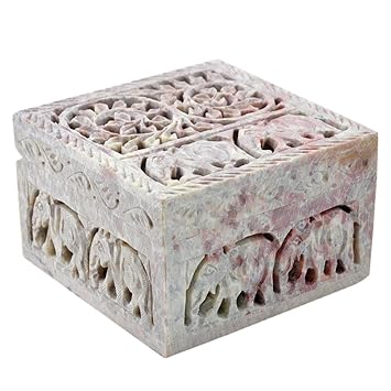 Hashcart Schmuck Box Deko aus natürlichem Speckstein Floral Carving