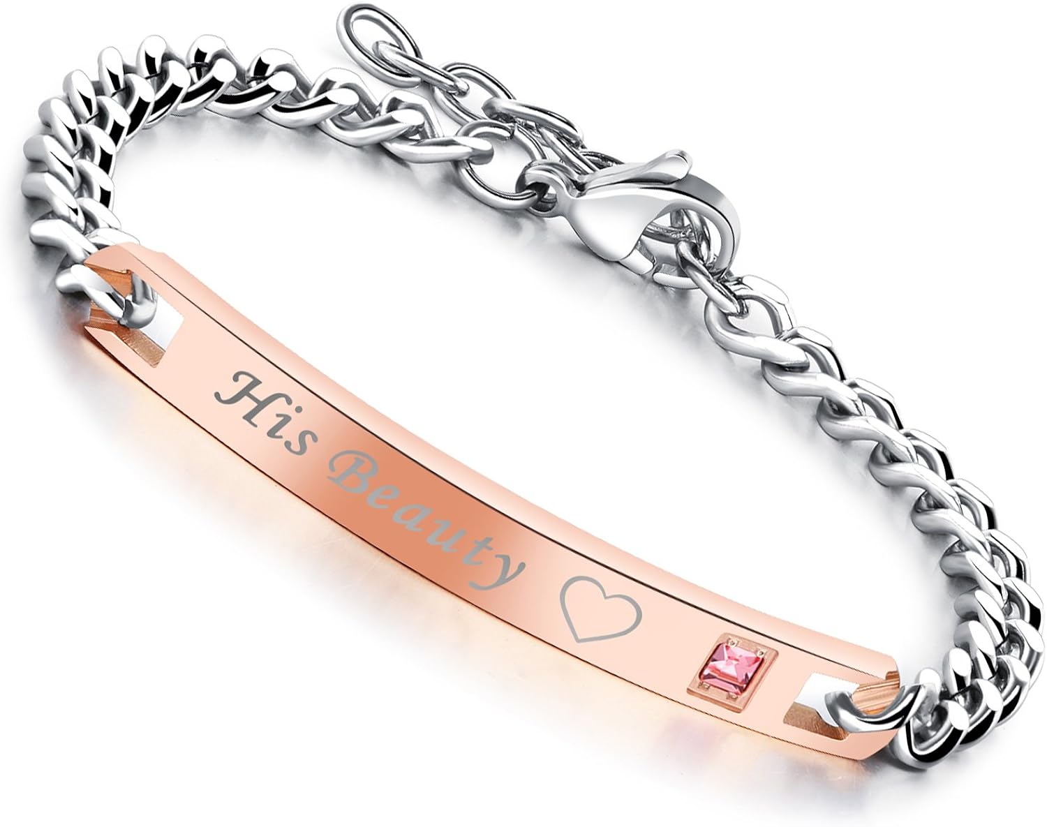 Flongo Women's Men's 2PCS Bracelets Set Color Black&Rose Gold, Stainless Steel CZ His Her Couples BFF Matching Bangles - Image 4