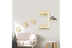 PawHut 4Pcs Cat Wall Shelf with Scratching Posts, Hammock, Steps, Platforms, Cat Shelves for Relaxing, Sleeping, Jumping, Cat