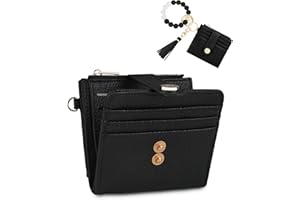 Sunpour Small Wristlet Wallets for Women Keychain Wristlet Wallet RFID Blocking Key Chain Wallet With Zipper Coin Pocket,2 Id Window (Black)