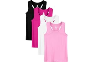 Gnodio 4 Pack Girls Tank Tops Girls Undershirts Sleeveless Cotton Racerback Crop Dance Tank Tops for Gymnastics Ballet