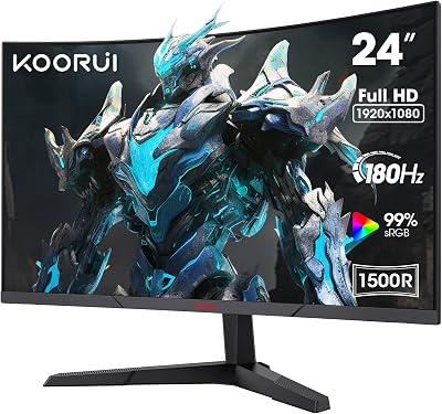 KOORUI 24 Inch Gaming Monitor 180Hz 1ms 1500R Curved FHD VA HDMI DP