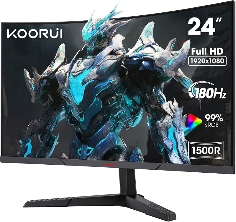 KOORUI 24 Inch Gaming Monitor 180Hz 1ms 1500R Curved FHD VA HDMI DP