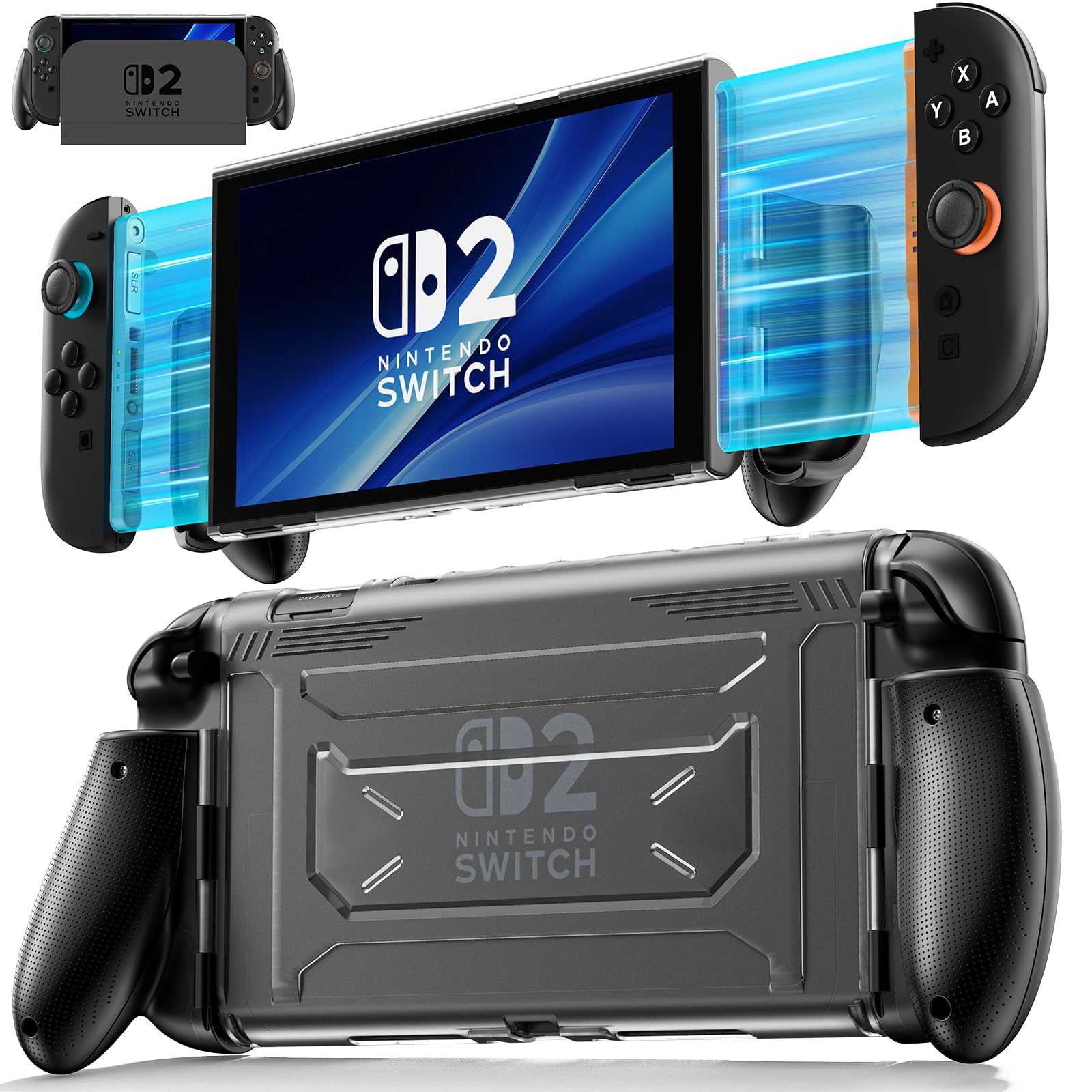 Dockable Grip Case for 2025 Switch 2, Ergonomic Non-Slip Protective Cover with Joy Controller Quick-Release Design, TPU Hard Shell Handheld Case for Switch 2 Accessories, Shockproof Scratch Resistant Case