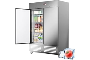 FERUEO Commercial Refrigerator 54"W 2 Door Stainless Steel Reach-in Solid Door Upright Fridge Fan Cooling 49 Cu.ft Refrigerators 33-41°F for Restaurant, Bar, Shop