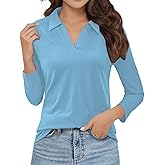 Polo Shirts for Women, V-Neck Business Casual Tops for Women, Collared Shirt Tunic Tops Long Sleeve Work Blouses