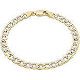 Nuragold 10k Real Yellow Gold Cuban Curb Link 5.5mm Diamond Cut Pave Chain Bracelet (7"-9") Two Tone Italian Jewelry for Men & Women