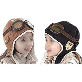CTKcom 2-Pack Pilot Aviator Fleece Warm Hat Cap with Earmuffs for Kids,2 Pack (Coffee+Black)