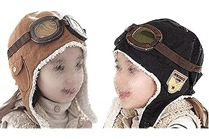 CTKcom 2-Pack Pilot Aviator Fleece Warm Hat Cap with Earmuffs for Kids，2 Pack (Coffee+Black)