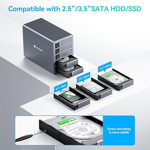 Yottamaster Bay RAID Hard Drive Enclosure, 150W Aluminum RAID  Enclosure for Inch SATA HDD/S