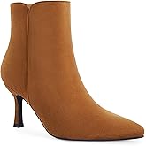 Coutgo Women's Kitten Heel Booties Pointed Toe Low Stiletto Side Zipper Ankle Boots Shoes
