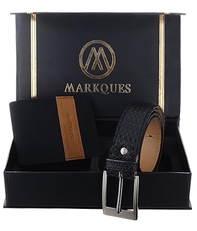 MarkQues Mens Black and Black Leather Wallet & Belt Combo (GT-2201 URB-01)