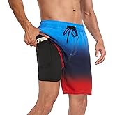 Inloko Mens Swim Trunks with Compression Liner 7 inch Inseam Quick Dry 2 in 1 Beach Board Shorts with Pockets S-3XL