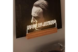 YuanDian Light up Now Playing Vinyl Record Stand Wall Mount, Now Spinning Record Player Stand, Wooden Acrylic Holder for Vinyl Album Display and Storage with Warm White Color Lights